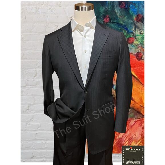 Kiton Napoli 42L 34x30 Black Multi-Stripe Designer Hand Made Luxury Suit - Picture 1 of 16